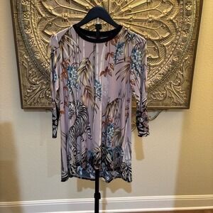 Johnny‎ Was Los Angeles Tunic Top XS Tiger Bamboo Floral Print 3/4 Sleeve Boho